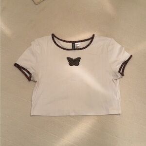 White Cropped Shirt with Butterfly Design (USED)